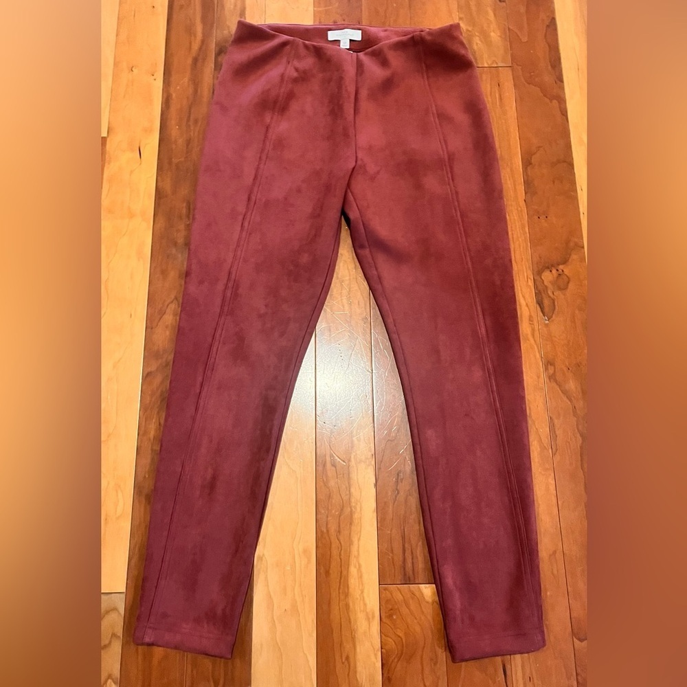 New Directions Faux Suede  Burgundy Pants Womans Medium Pull On Stretch Modern